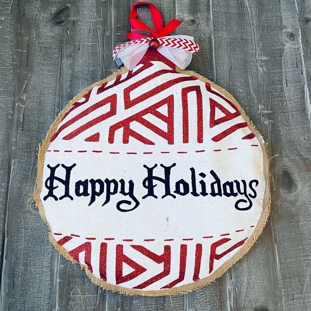 Large Wall Hanging Happy Holidays Christmas Farmhouse Burlap Sign